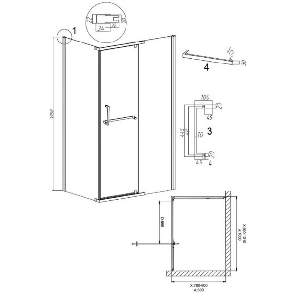 Душевой уголок (100х80) Grossman Pragma 120.K33.03.1080.21.02