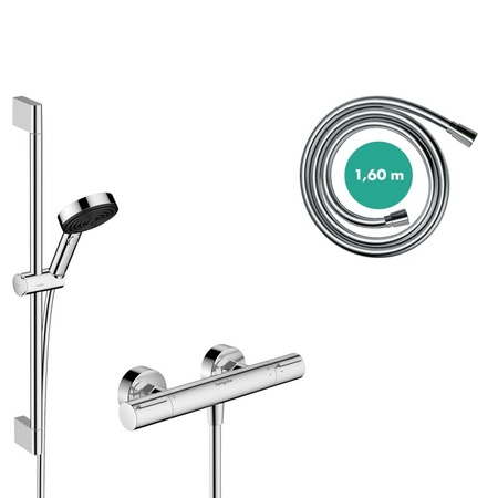 Термостат для душа с душевым гарнитуром Hansgrohe Pulsify Select S 105 3jet Relaxation EcoSmart Ecostat Element 24272000 хром