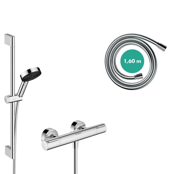 Термостат для душа с душевым гарнитуром Hansgrohe Pulsify Select S 105 3jet Relaxation EcoSmart Ecostat Element 24272000 хром