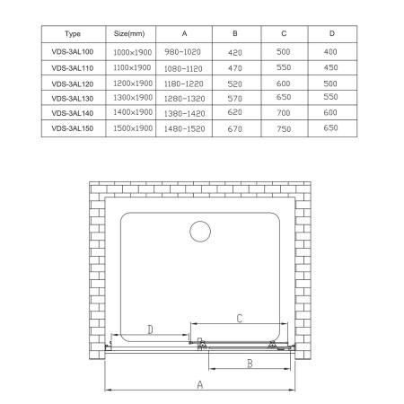 Душевая дверь Vincea Alpha VDS-3AL120MT, (120х190)  хром, стекло текстурное