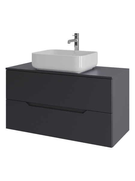 Тумба с раковиной подвесная 100 см, Orange Line Li-100TugMDF+B05-500W графит/белый