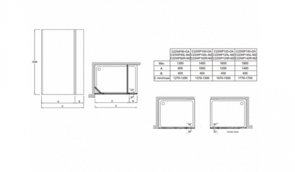 Душевое ограждение 140 см, левое, Jacob Delafon Contra C22WP140L-MZ