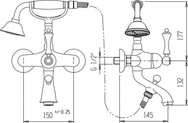 Смеситель для ванны Cezares Margot MARGOT-PBV-03/24-N