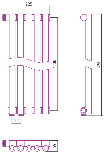 Полотенцесушитель Водяной Сунержа Эстет-0 EU50 левый (120х22) 5 секций Сатин 071-0320-1205