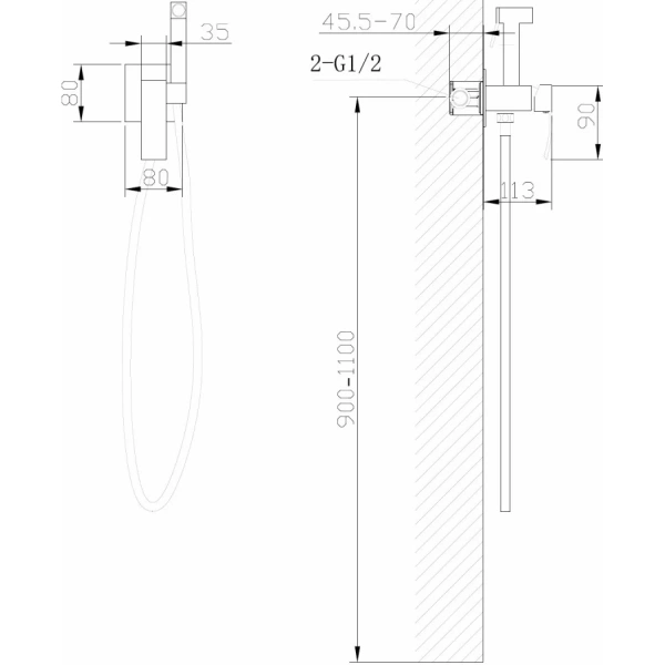 Смеситель ABBER Wasserfall AF8625SP с гигиеническим душем, сатин