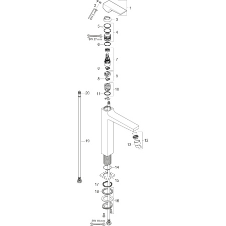 Смеситель для раковины с донным клапаном Push-Open Hansgrohe Metropol 32512140 шлифованная бронза