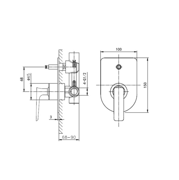 Смеситель для ванны встраиваемый WONZON & WOGHAND SHARK, хром WW-483700-CR