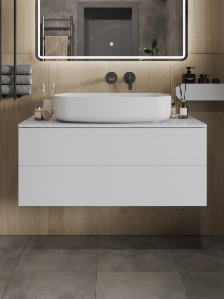 Тумба с раковиной подвесная 100 см, Orange Otto Ot-100TuMDF+B07-675W белый глянец