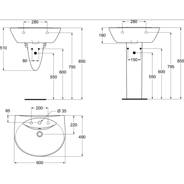Раковина подвесная (60х49) Ideal Standard Ocean W407801 белый