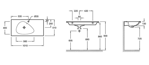 Раковина встраиваемая сверху (101х51) Jacob Delafon Nouvelle Vague EXAQ112-Z-MG2