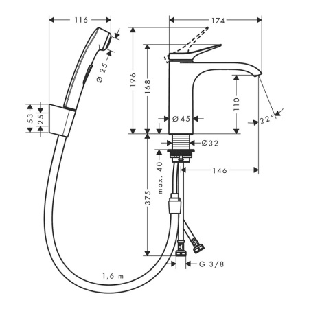 Смеситель для раковины с гигиеническим душем Hansgrohe Vivenis 75210000