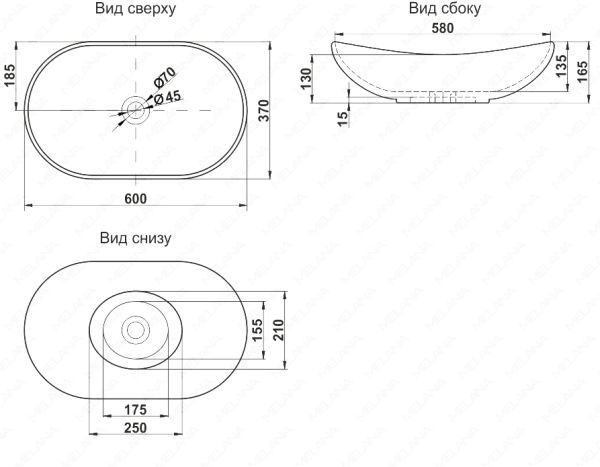 Раковина накладная (60х37) Melana 320354MDG-805