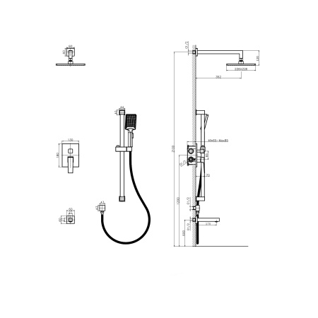 Встроенная душевая с изливом система Rush Thira TR3635-60Black