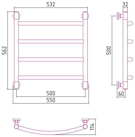 Полотенцесушитель Водяной Выгнутая Сунержа Галант + (50х50) Шампань 020-0200-5050