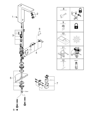 Инфракрасная электроника для раковины со смешиванием Grohe Eurocube E 36441 AL0 (36441AL0) темный графит матовый