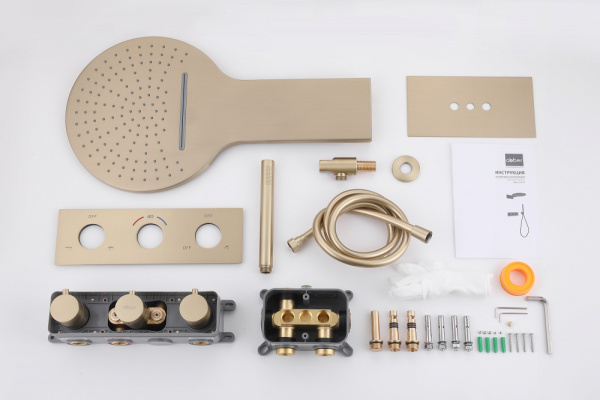 Душевой комплект ABBER Wasser Kreis AF8151G скрытого монтажа без излива, термостат, золото матовое Душевой комплект ABBER Wasser Kreis AF8151G скрытого монтажа без излива, термостат, золото матовое