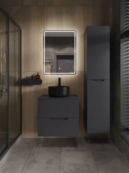 Тумба с раковиной подвесная 60 см Orange Line Li-60TugMDF+B07-345B графит/черный