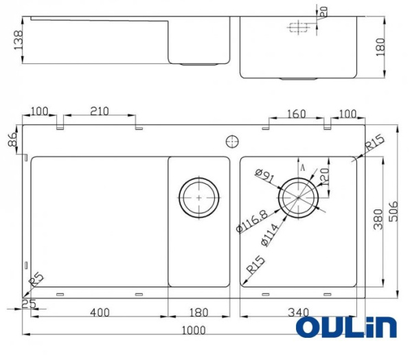 Кухонная мойка (100х50,6) Oulin OL-FTR201R