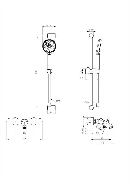 Смеситель для ванны с душевым гарнитуром и термостатом WONZON & WOGHAND, черный матовый WW-C2002-A-MB