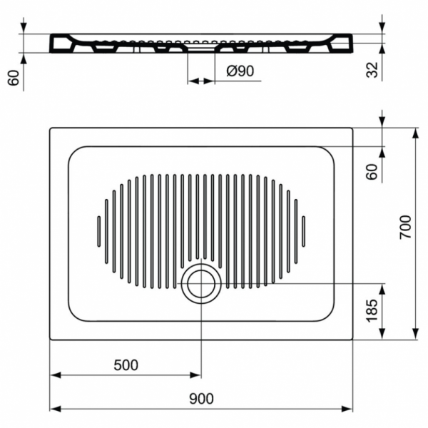 Душевой поддон Ideal Standard CONNECT (90X70) T267001, белый
