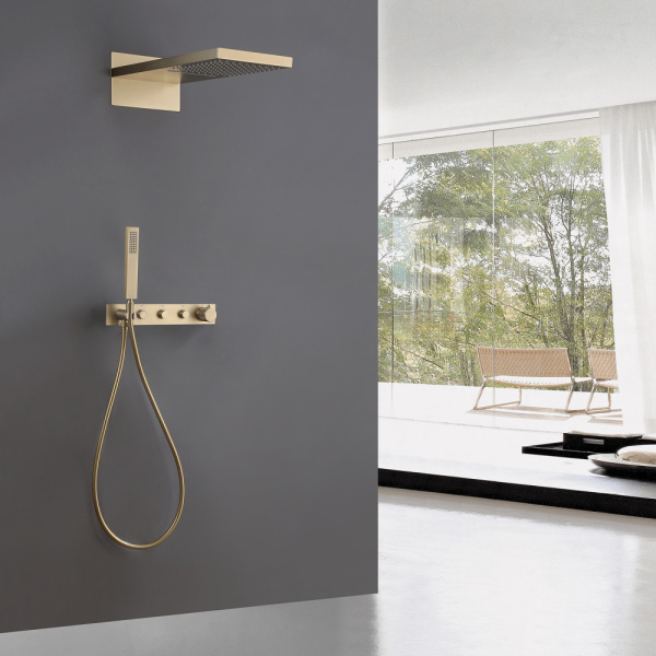 Душевой комплект ABBER Rund AF8752G скрытого монтажа без излива, термостат, золото матовое Душевой комплект ABBER Rund AF8752G скрытого монтажа без излива, термостат, золото матовое
