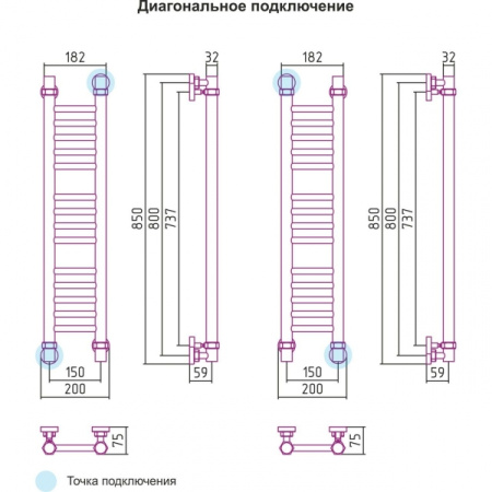 Полотенцесушитель водяной 800х150 Сунержа Богема 00-0102-8015
