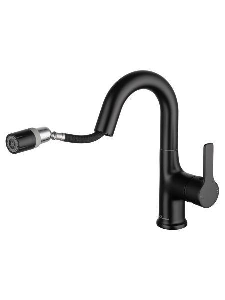Смеситель для раковины с выдвижным изливом WONZON & WOGHAND, черный матовый WW-FE01L212-MB