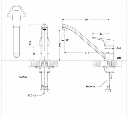 Смеситель для кухни Bravat Vega F7119177CP-1