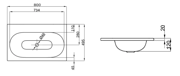 Раковина встраиваемая сверху (80х49,5) Bette Comodo A216-000