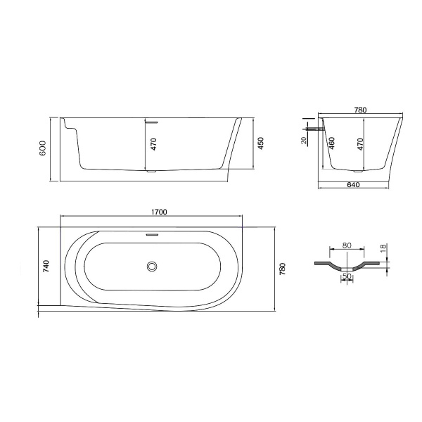 Ванна акриловая (170х80) Vincea VBT-301-1700L