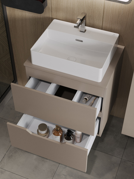 Тумба с раковиной подвесная 60 см, Orange Line Li-60TuLMDF+B04-500W латте/белый