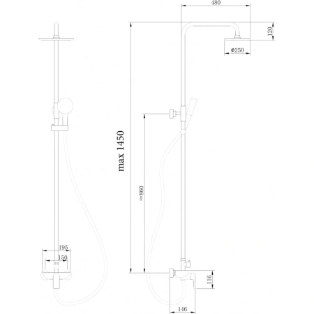 Душевая стойка ABBER Weiss Insel AF8020L без излива, хром