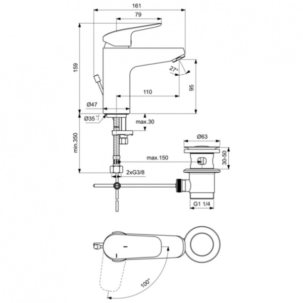Смеситель для раковины CoolStart Ideal Standard Ceraflex B1715AA, хром