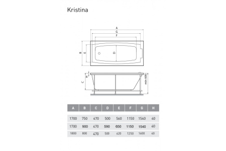 Акриловая ванна (170х75) Relisan Kristina Гл000008873