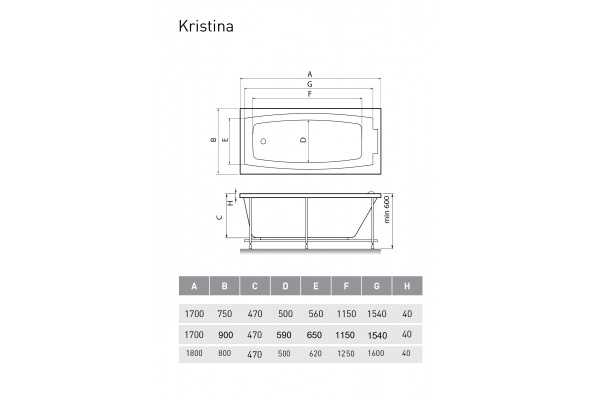Акриловая ванна (170х75) Relisan Kristina Гл000008873 Акриловая ванна (170х75) Relisan Kristina Гл000008873