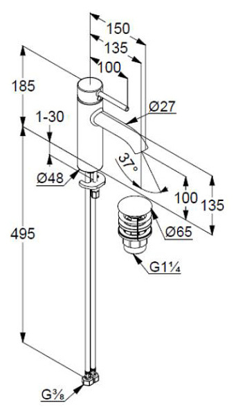 Смеситель для раковины Kludi Bozz 382885376