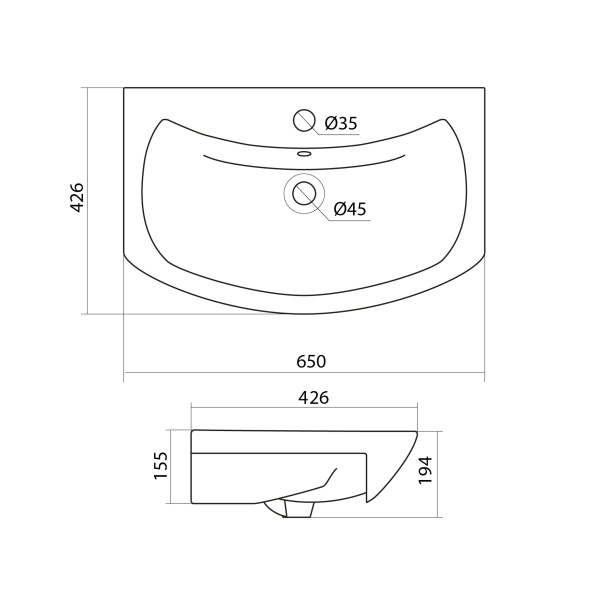 Раковина подвесная (65х42,6) Santek Балтика 65 1WH207775