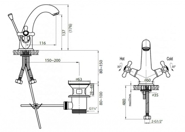 Смеситель Cezares Retro RETRO-C-LS1-BLC