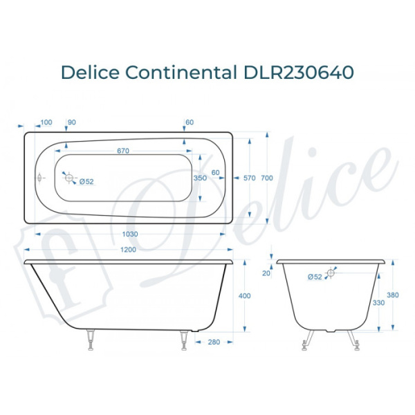 Ванна чугунная (120х70) Delice Continental DLR230640 без ножек и антискользящего покрытия Ванна чугунная (120х70) Delice Continental DLR230640 без ножек и антискользящего покрытия