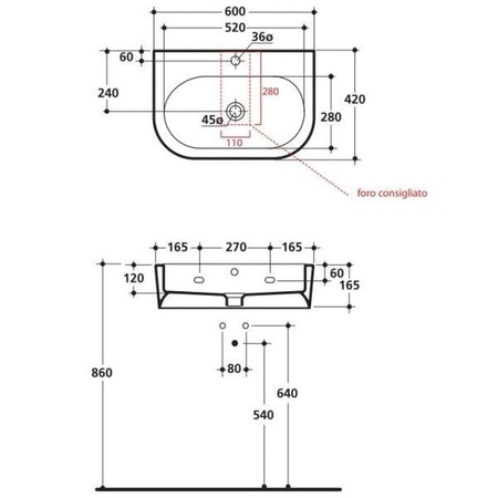Раковина подвесная (60х42) Kerasan Flo 314201*1 белый