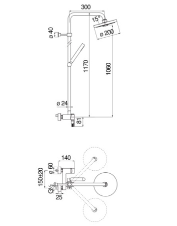 Душевая система Nobili Up UP94130/30BM
