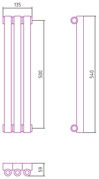 Полотенцесушитель Водяной Сунержа Эстет-0 (50х13) 3 секции Матовый Черный 31-0331-5003