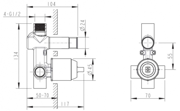 Внутреняя часть для смесителя Bravat Built-in D9100CP-ENG