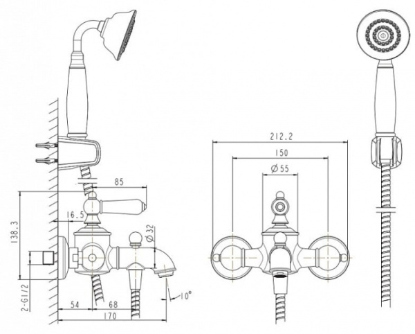 Смеситель для ванны с коротким изливом  Bravat Art F675109U-B1-RUS Смеситель для ванны с коротким изливом  Bravat Art F675109U-B1-RUS