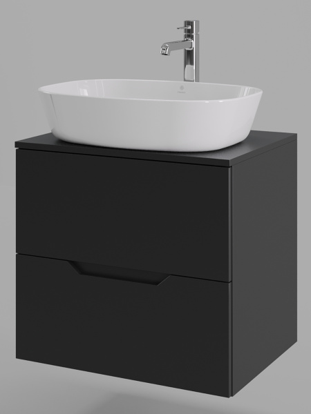 Тумба с раковиной подвесная 60 см, Orange Line Li-60TubMDF+B08-500W черный/белый