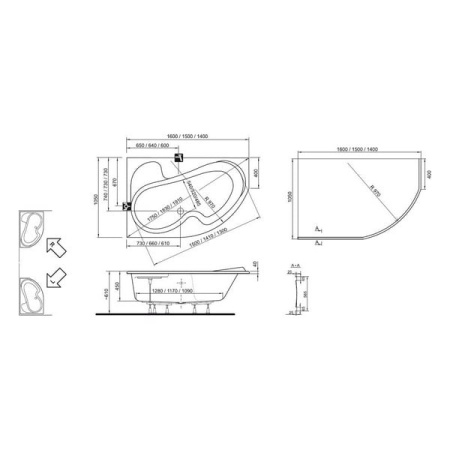 Акриловая ванна 150x105 см L Ravak Rosa I CK01000000