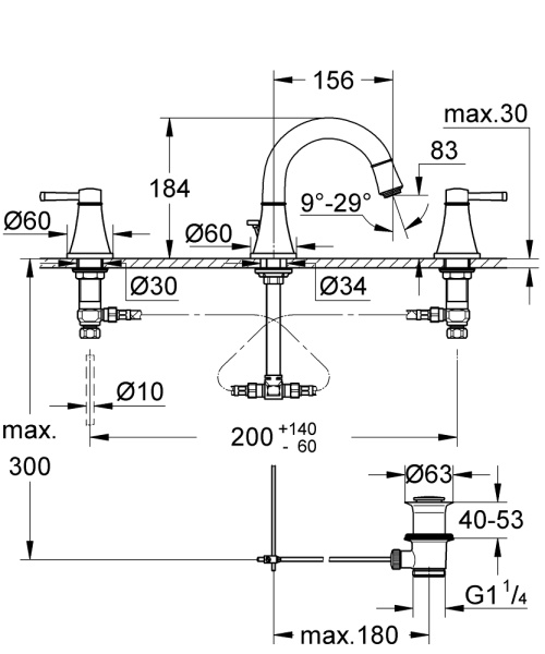 Смеситель для раковины на 3 отверстия Grohe Grandera 20417 IG0 (20417IG0) хром/золото Смеситель для раковины на 3 отверстия Grohe Grandera 20417 IG0 (20417IG0) хром/золото