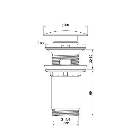 Донный клапан для раковины с переливом  WONZON & WOGHAND, белый матовый WW-88SS09-MW