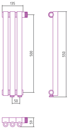 Полотенцесушитель Водяной Сунержа Эстет-0 EU50 правый (50х13) 3 секции Матовое Золото 032-0321-5003
