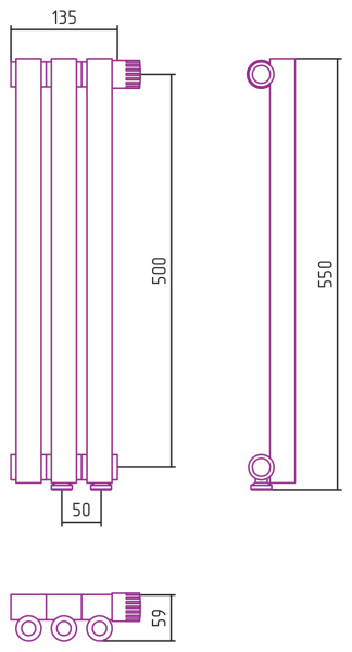 Полотенцесушитель Водяной Сунержа Эстет-0 EU50 правый (50х13) 3 секции Шампань 020-0321-5003